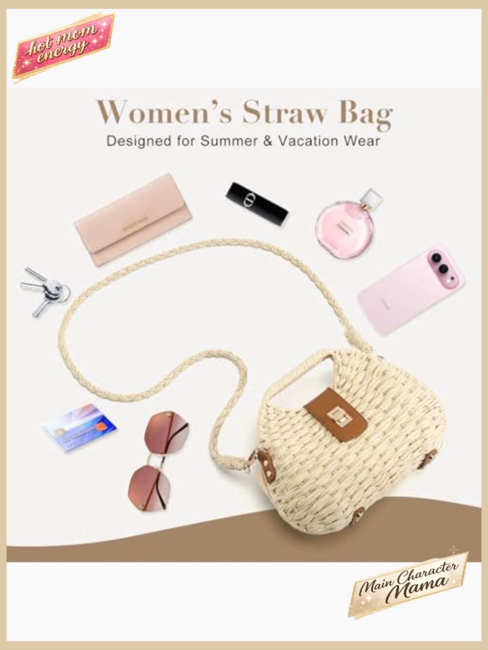 Woven Straw Crossbody Bag Boho Summer Beach Shoulder Purse Adjustable Strap - Picture 4 of 6